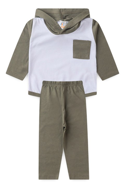 Conjunto Blusa Capuz Manga Longa e Calça - Verde - Ame Kids