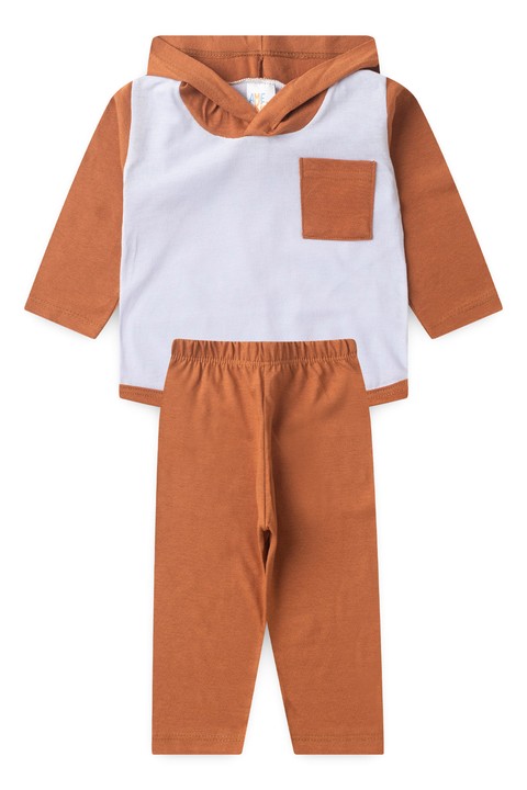 Conjunto Blusa Capuz Manga Longa e Calça - Avelã - Ame Kids