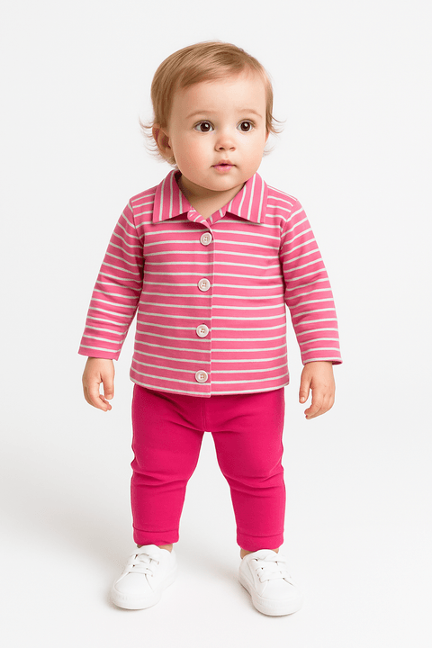 Conjunto Blusa Listrada e Calça Menina - Rosa - Ame Kids