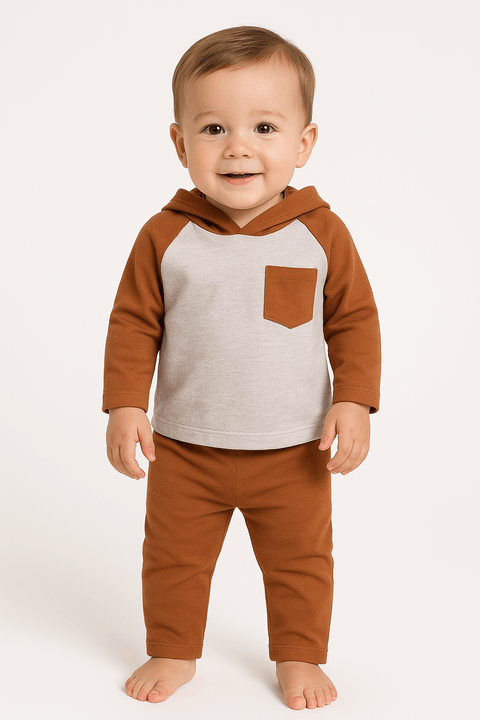 Conjunto Blusa Capuz Manga Longa e Calça - Avelã - Ame Kids