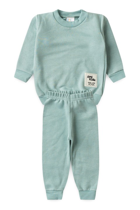 Conjunto Infantil Bebê Blusa Manga Longa e Calça Moletom - Verde Jade - Ame Kids