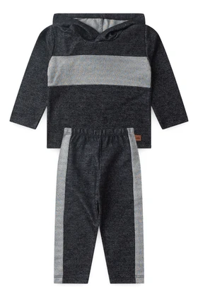Conjunto Sustentável Blusa Bicolor Manga Longa e Calça - Preto - Ame Kids