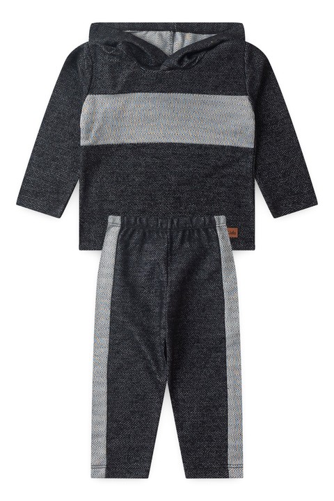 Conjunto Sustentável Blusa Bicolor Manga Longa e Calça - Preto - Ame Kids