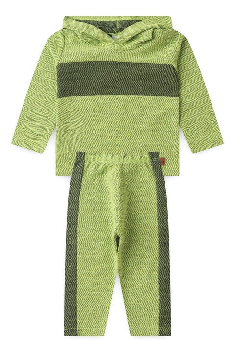 Conjunto Sustentável Blusa Bicolor Manga Longa e Calça - Verde- Ame Kids