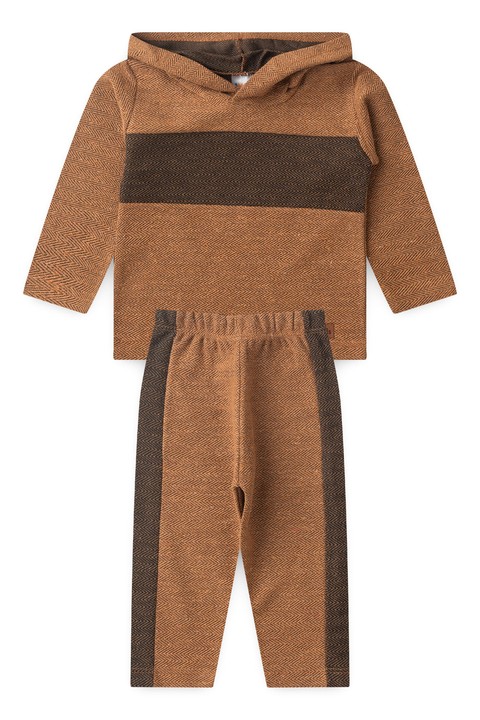 Conjunto Sustentável Blusa Bicolor Manga Longa e Calça - Avelã - Ame Kids