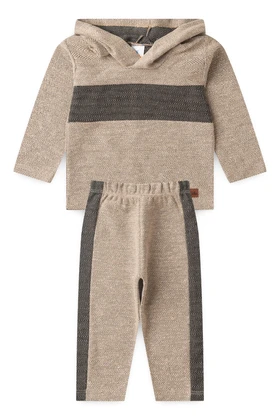 Conjunto Sustentável Blusa Bicolor Manga Longa e Calça - Areia - Ame Kids