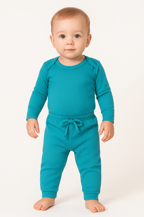Conjunto Canelado Light Longo - Azul Ciano - Ame Kids