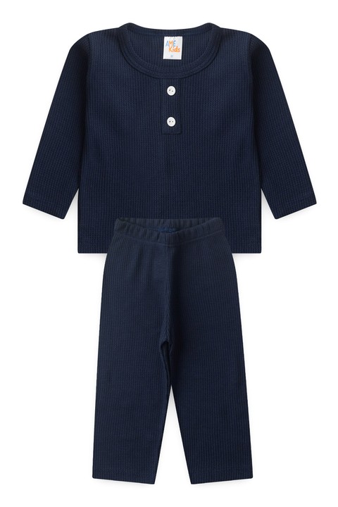 Conjunto Blusa Manga Longa e Calça Moscou - Azul Marinho - Ame Kids