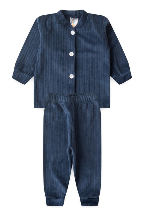 Conjunto Infantil Bebê Casaco  Manga Longa e Calça Plush - Azul Marinho - Ame Kids