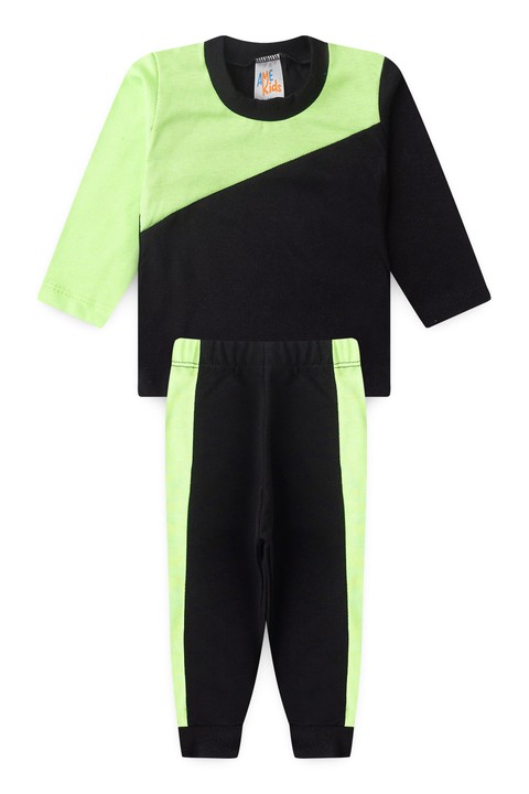 Conjunto Blusa Manga Longa e Calça - Preto e Verde - Ame Kids