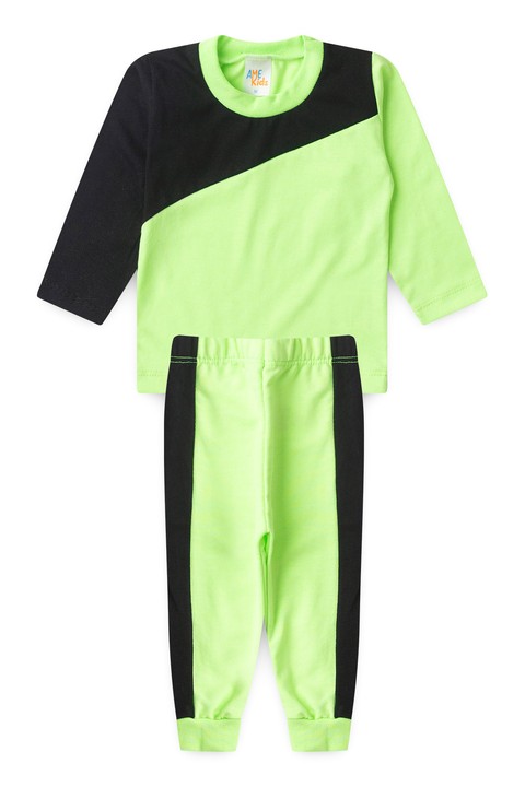 Conjunto Blusa Manga Longa e Calça - Verde e Preto- Ame Kids