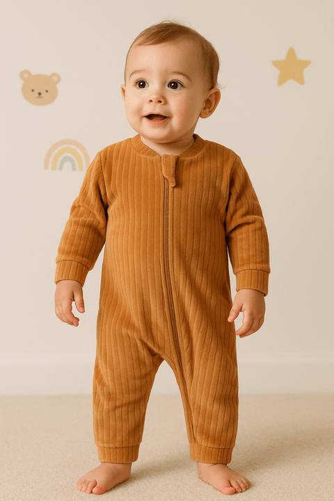 Macacão Plush Canelado Longo - Cobre - Ame Kids