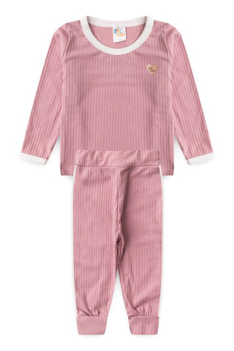 Conjunto Blusa Manga Longa Friso e Calça - Rosa - Ame Kids