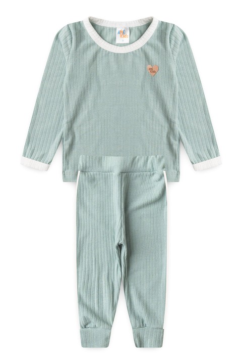 Conjunto Blusa Manga Longa Friso e Calça - Verde Jade - Ame Kids