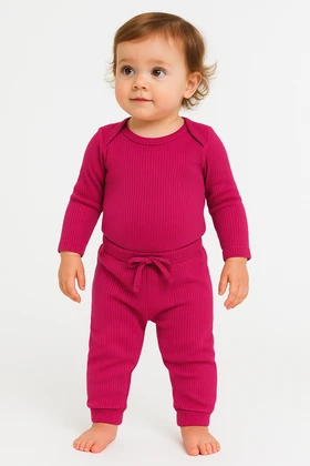 Conjunto Canelado Light Longo - Bordô - Ame Kids