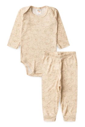 Conjunto Canelado Light Longo - Ursinho Bege - Ame Kids