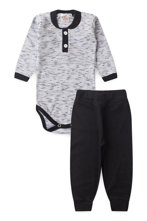 Conjunto Body Canelado Botões Menino - Mescla e Preto - Ame Kids