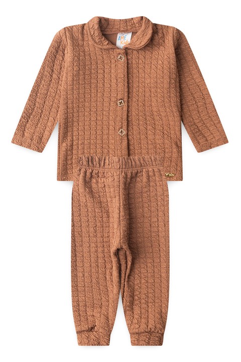 Conjunto Blusa e Calça Bubble Menina - Avelã - Ame Kids