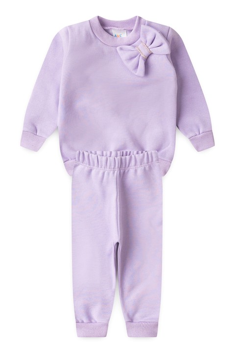 Conjunto Blusa Lacinho e Calça Moletom Menina - Lilás- Ame Kids