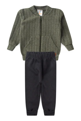 Conjunto Casaco Zíper e Calça Moletom - Preto - Ame Kids