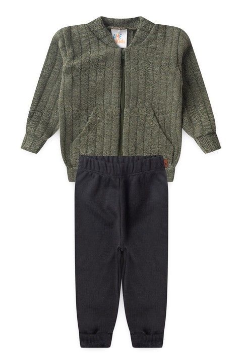 Conjunto Casaco Zíper e Calça Moletom - Preto - Ame Kids