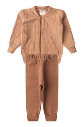 Conjunto Casaco Zíper e Calça Moletom - Avelã - Ame Kids