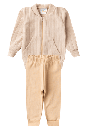 Conjunto Casaco Zíper e Calça Moletom - Areia - Ame Kids