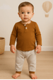 Conjunto Blusa Manga Longa e Calça Listrada - Avelã - Ame Kids