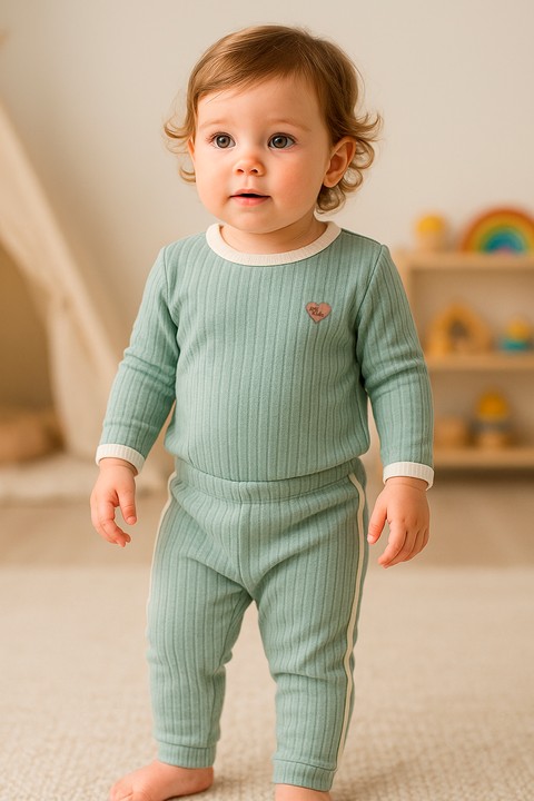 Conjunto Blusa Manga Longa Friso e Calça - Verde Jade - Ame Kids