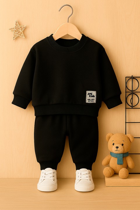 Conjunto Blusa Manga Longa e Calça Moletom - Preto - Ame Kids