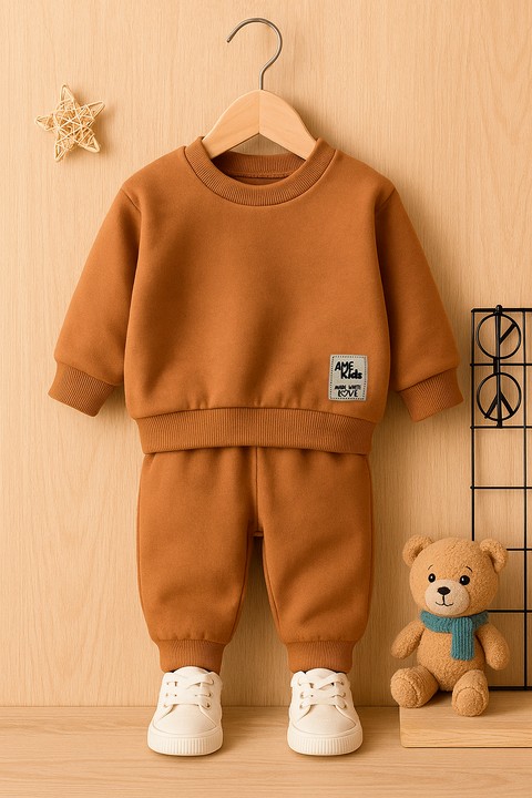 Conjunto Blusa Manga Longa e Calça Moletom - Avelã - Ame Kids