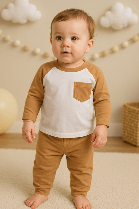 Conjunto Blusa Bolso Manga Longa e Calça - Avelã - Ame Kids