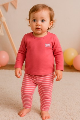 Conjunto Blusa e Calça Listrada Molecotton Menina - Rosa - Ame Kids