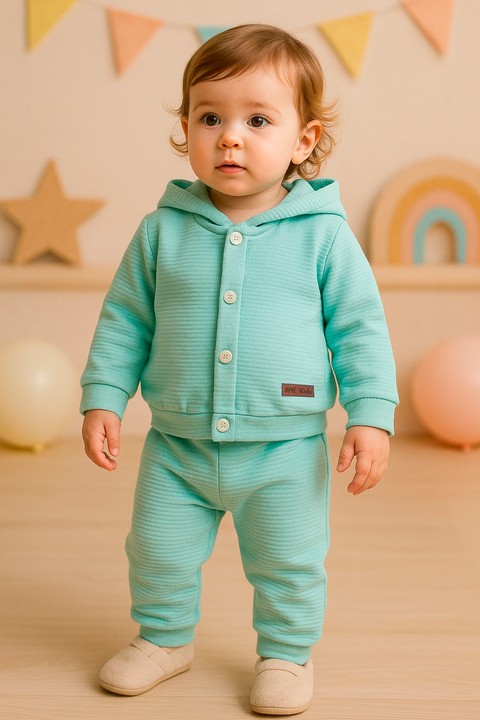 Conjunto Casaco Botões e Calça Turim - Azul Bebê - Ame Kids