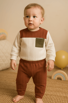Conjunto Blusa Manga Longa Tricolor e Calça - Avelã - Ame Kids
