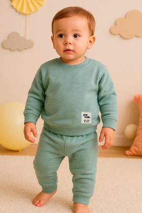 Conjunto Infantil Bebê Blusa Manga Longa e Calça Moletom - Verde Jade - Ame Kids