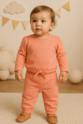 Conjunto Blusa e Calça Moletinho Menina -  Laranja Neon - Ame Kids