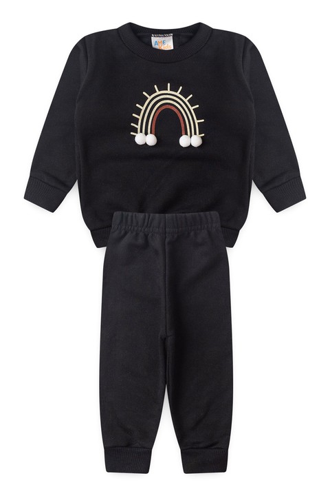 Conjunto Blusa Pompom Manga Longa e Calça Moletom - Preto - Ame Kids