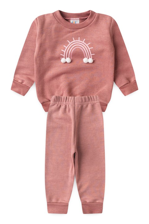 Conjunto Blusa Pompom Manga Longa e Calça Moletom - Rosê - Ame Kids