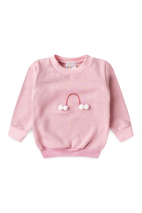 Conjunto Blusa Pompom Manga Longa e Calça Moletom - Rosa Bebê - Ame Kids