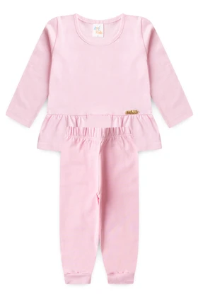 Conjunto Blusa com Babado e Calça Menina - Rosa Bebê - Ame Kids