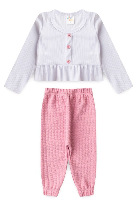 Conjunto Bata e Calça Bubble Menina - Rosa Bebê - Ame Kids