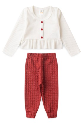 Conjunto Bata e Calça Bubble Menina - Vermelho - Ame Kids
