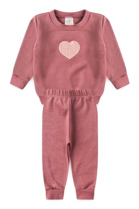 Conjunto Blusa Manga Longa Coração e Calça Moletom - Rosê - Ame Kids