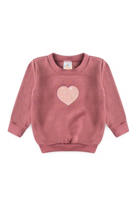Conjunto Blusa Manga Longa Coração e Calça Moletom - Rosê - Ame Kids