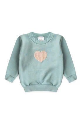 Conjunto Blusa Manga Longa Coração e Calça Moletom - Verde Jade - Ame Kids
