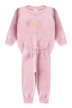 Conjunto Blusa Manga Longa Coração e Calça Moletom - Rosa - Ame Kids