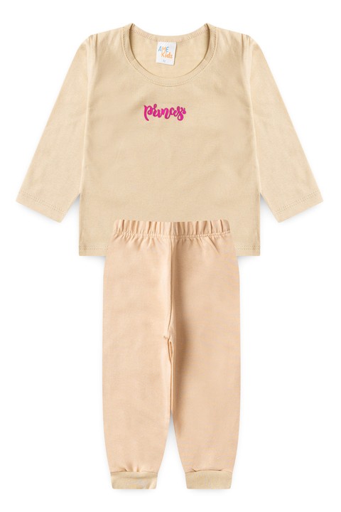 Conjunto Blusa Princess e Calça  Menina - Areia - Ame Kids