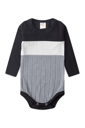 Conjunto Body Tricolor Canelado Menino - Preto - Ame Kids