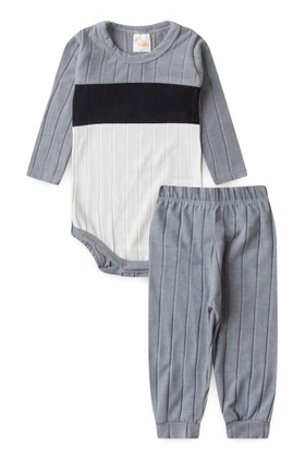 Conjunto Body Tricolor Canelado Menino - Mescla - Ame Kids